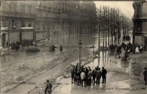 Ak Paris I Louvre, Boulevard Hausmann, Inondations Janvier 1910