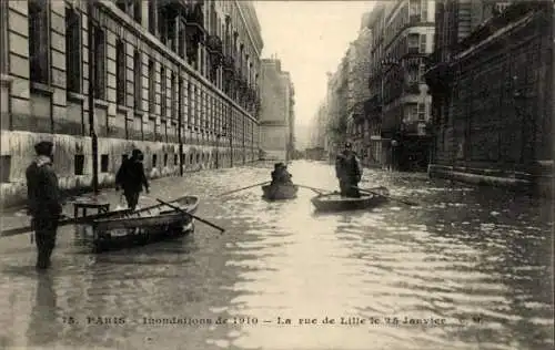 Ak Paris VII, Rue de Lille, Inondations 25. Janvier 1910