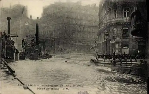 Ak Paris I Louvre, Inondations Janvier 1910, Place de Rome