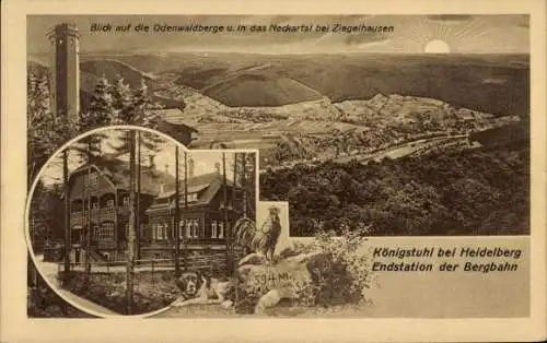 Ak Ziegelhausen Heidelberg am Neckar, Odenwaldberge, Neckartal, Königstuhl, Endstation Bergbahn