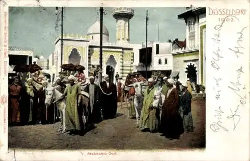 Ak Düsseldorf am Rhein, Pavillon des Arabischen Dorfes, Esel, Industrie u. Gewerbeausstellung 1902