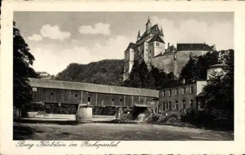 Ak Kriebstein Zschopautal, Burg Kriebstein, Brücke