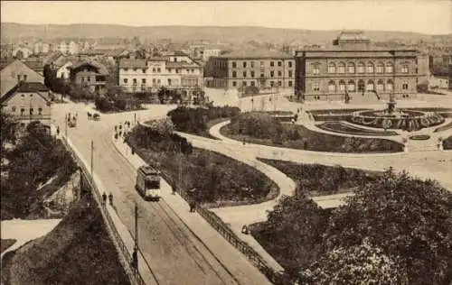 Ak Weimar Thüringen, Museum mit Karl August Platz, Straßenbahn