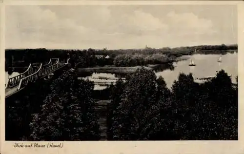 Ak Plaue Brandenburg an der Havel, Übersicht mit Brücke