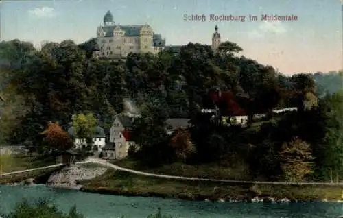 Ak Lunzenau in Sachsen, Blick über die Mulde auf Schloss Rochsburg