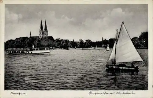 Ak Neuruppin in Brandenburg, Ruppiner See, Klosterkirche, Segelboot, Schiff