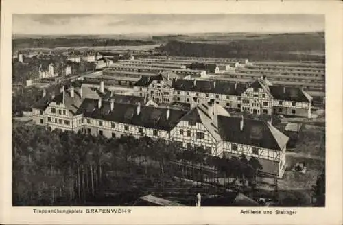 Ak Grafenwöhr in der Oberpfalz Bayern, Truppenübungsplatz, Artillerie, Stallager