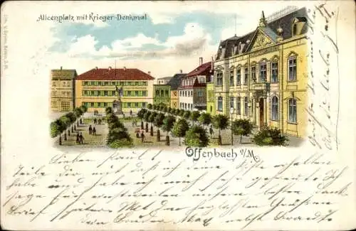 Ak Offenbach am Main Hessen, Alicenplatz, Krieger-Denkmal