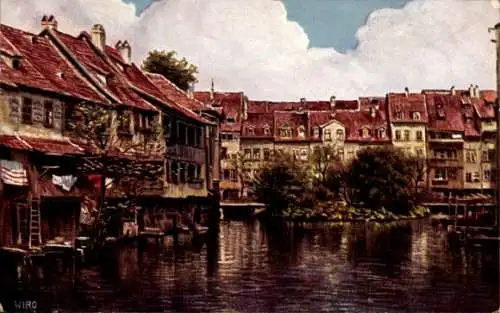 Künstler Ak Erfurt in Thüringen, Blick von Junkersand nach der Rathausbrücke