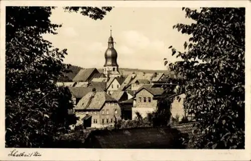 Ak Schalkau in Thüringen, Teilansicht, Kirchturm