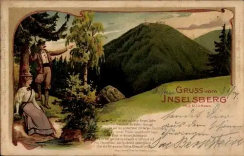 Litho Brotterode Trusetal in Thüringen, Inselsberg, Wanderer