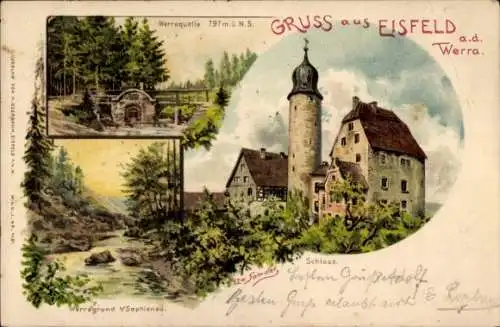 Ak Eisfeld in Thüringen, Werra, Werraquelle, Werragrund Sophienau, Schloss