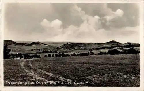 Ak Ohrdruf in Thüringen, Truppenübungsplatz, Blick nach Drei Gleichen