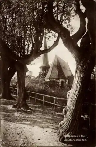 Ak Mühlhausen in Thüringen, am Hohen Graben, Kirchturm