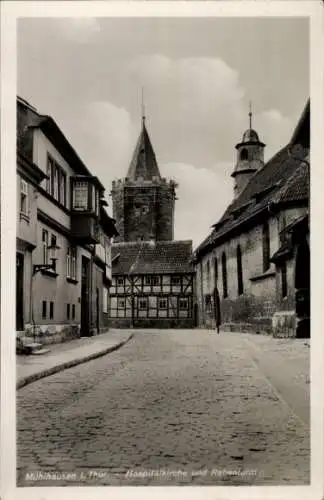 Ak Mühlhausen in Thüringen, Hospitalkirche, Rabenturm