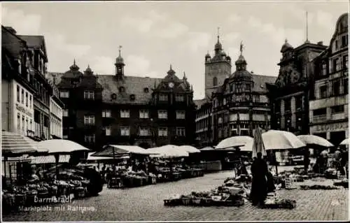 Ak Darmstadt in Hessen, Marktplatz, Rathaus, Stände