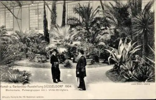 Ak Kaiserswerth Düsseldorf am Rhein, Kunst- und Gartenausstellung 1904, Blumenhalle, Palmengruppe