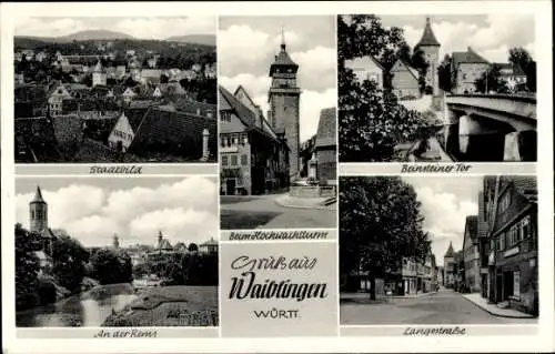 Ak Waiblingen in Württemberg, Rems, Hochwachturm, Beinsteiner Tor, Langestraße