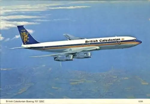 Ak Passagierflugzeug British Caledonian Boeing 707-320C in der Luft
