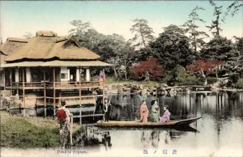 Ak Hikone, Präfektur Shiga, Japan, Wohnhäuser, Anwohner, Ruderboot