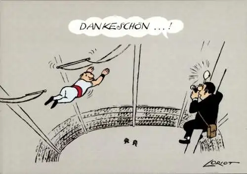 Künstler Ak Loriot, Dankeschön, Akrobat bei Trapezakt, Fotograf