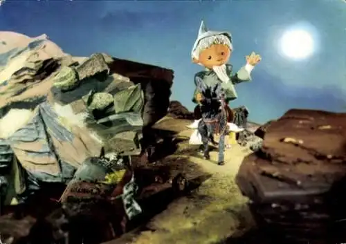 Ak Unser Sandmännchen, Sandmann reitet auf einem Esel, DDR Deutscher Fernsehfunk