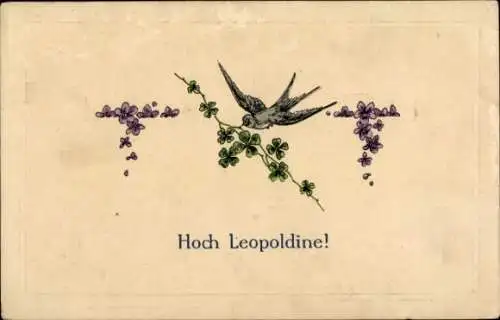 Präge Ak Hoch Leopoldine, Schwalbe, Blumen, Glücksklee