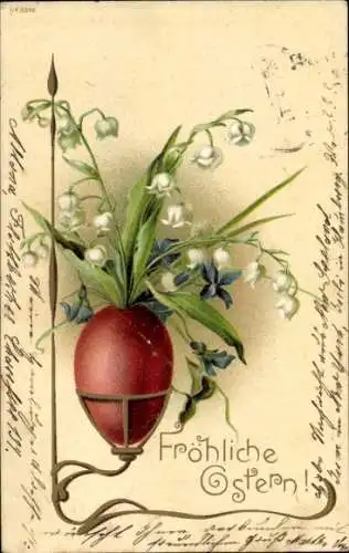 Litho Glückwunsch Ostern, Osterei, Maiglöckchen