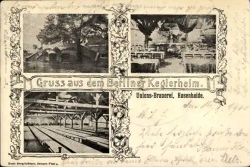 Ak Berlin Kreuzberg, Unions-Brauerei, Hasenheide 22-31, Keglerheim