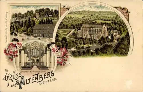 Litho Altenberg Odenthal Bergisches Land, Kellers Terrasse und Gasthaus, Bergischer Dom, Inneres