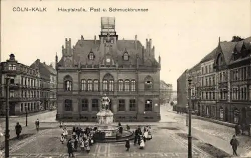 Ak Kalk Köln am Rhein, Hauptstraße, Post, Schmuckbrunnen