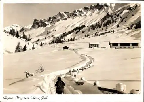 Ak Parpan Kanton Graubünden, Weg zum Churer Joch, Winter