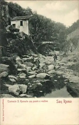 Ak San Remo Ligurien, Torrente S. Romolo con ponte e mulino