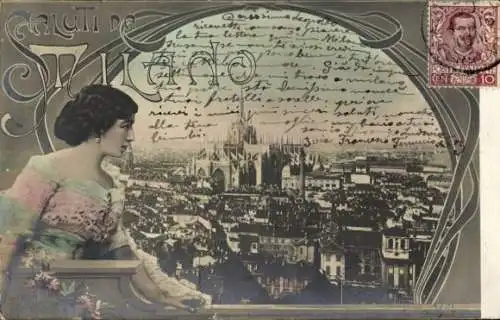 Ak Milano Mailand Lombardia, Gesamtansicht, Frau, Profilansicht