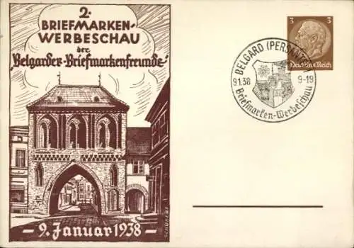 Ganzsachen Künstler Ak Schubert, Bialogard Belgard Pommern, 2. Briefmarken Werbeschau 1938