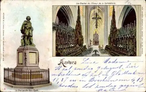 Litho Anvers Antwerpen Flandern, Van Dyck Denkmal, Kathedrale, Inneres