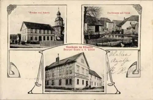 Ak Kösnitz Bad Sulza in Thüringen, Kirche, Schule, Dorfstraße, Teich, Gasthaus zu Kösnitz