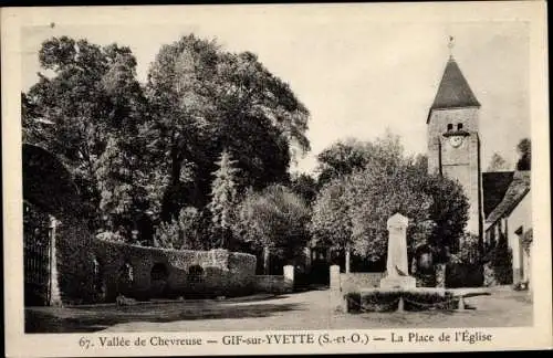 Ak Gif sur Yvette Essonne, Place de l´Église
