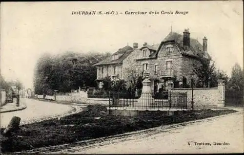 Ak Dourdan Essonne, Carrefour de la Croix Rouge