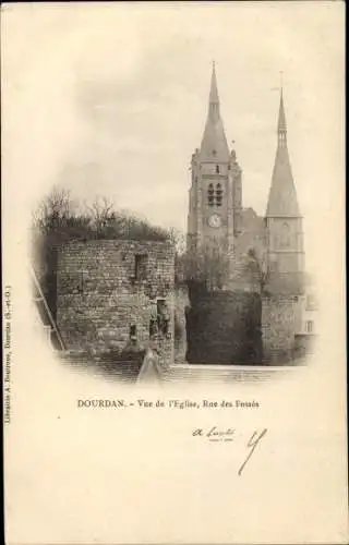 Ak Dourdan Essonne, Église, Rue des Fossés