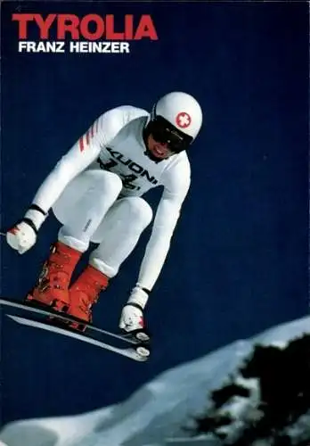Reklamekarte Wintersport, Ski, Skirennfahrer Franz Heinzer