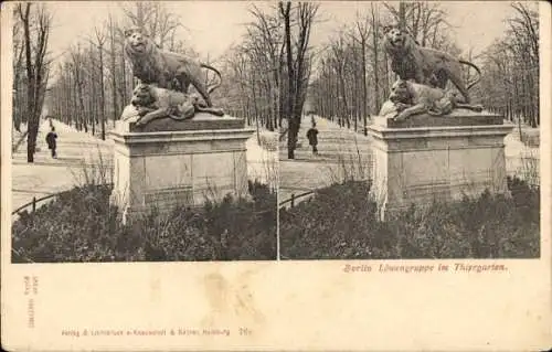 Stereo Ak Berlin Tiergarten, Löwengruppe