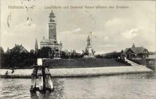 Ak Holtenau Kiel, Leuchtturm, Denkmal Kaiser Wilhelm des Großen