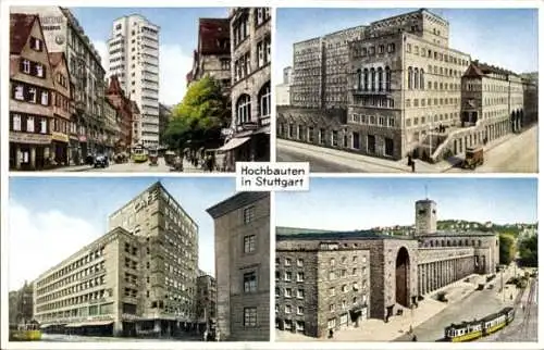 Ak Stuttgart am Neckar, Tagblatt-Turmhaus, Posthochhaus, Mittnachtbau, Hauptbahnhof