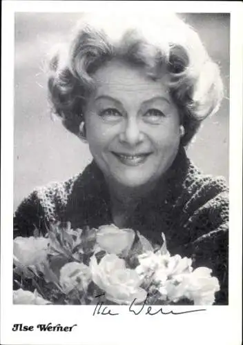 Ak Schauspielerin Ilse Werner, Portrait, Autogramm, Blumen