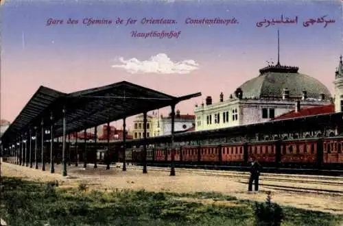 Ak Konstantinopel Istanbul Türkei, Gare des chemins de fer Orientaux, Hauptbahnhof Gleisseite