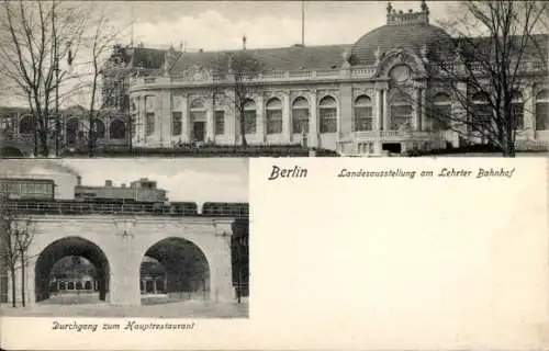 Ak Berlin Tiergarten, Ansicht des Lehrter Bahnhofes, Landesausstellung, Zug