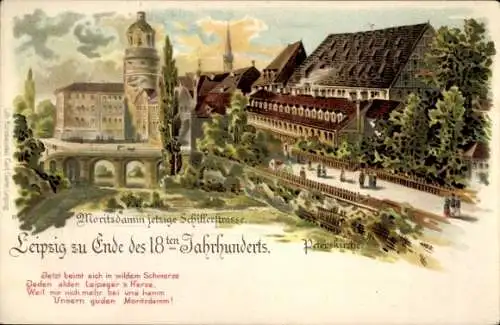 Litho Leipzig in Sachsen, Stadt zu Ende des 18. Jahrhunderts, Peterskirche, Moritzdamm, Schillerstr.