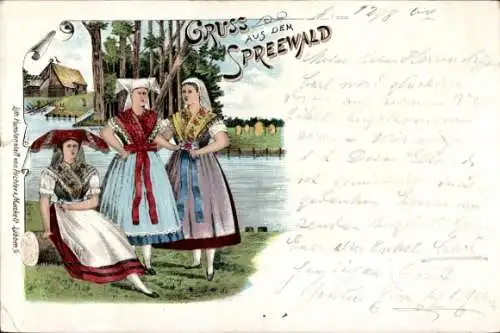 Litho Leipe Lübbenau im Spreewald, Frauen in Tracht