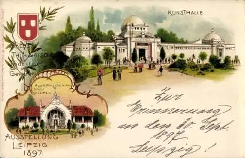 Litho Leipzig, Sächsisch Thüringische Industrie und Gewerbeausstellung 1897, Kunsthalle, Wappen